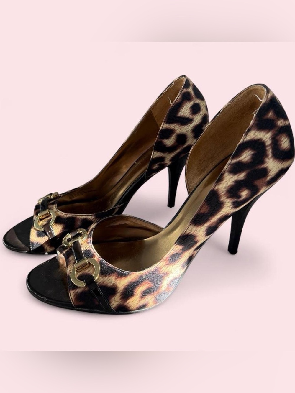 Y2K leopard print peep toe heels